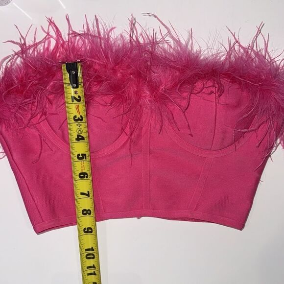 NWT Superdown Ramona Bustier Top Pink Feathers XS Revolve - Picture 7 of 11